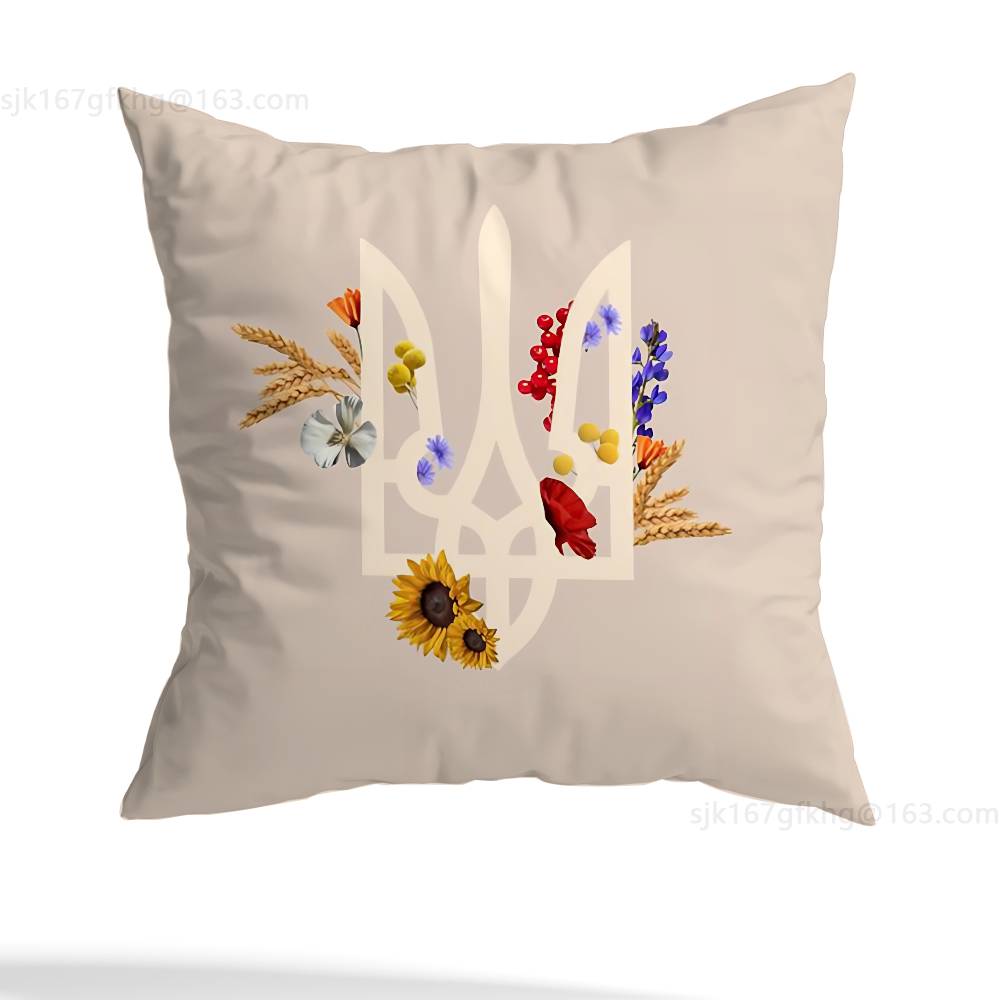 Tryzub Ukraine Pillow Case Square Double-Sided Printing Short Plush Sofa Cushion Cover Bedroom Bedside Pillow