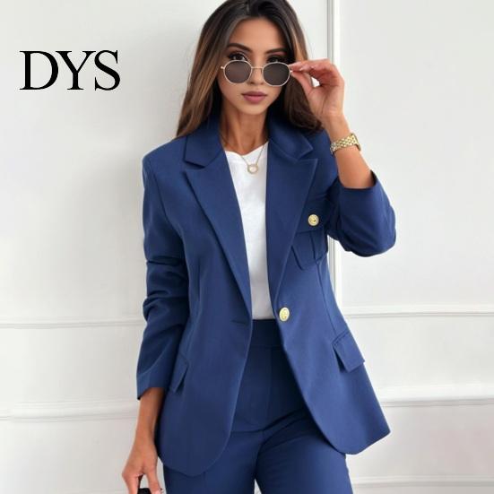 Casual Women Suit Coat Lapel Long Sleeve Flap Pockets Solid Color Cardigan Jacket Single Button Office Lady Outwear Simple Style