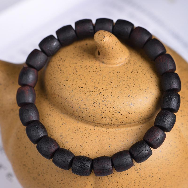 Myanmar Agarwood Beads Bracelet: Small Leaf Old-Style, Qinan Black Oil, Soft Hemp Silk, Coconut Scent, Wenwan Buddhist Prayer Beads.