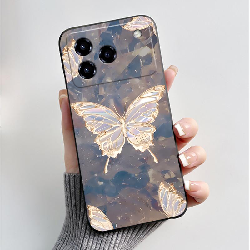 Printing Pattern Case For ZTE Blade A76 4G Z2474 Soft Silicone Black Shell Cover Cute Flower Cartoon Casing