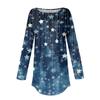 Women's Fashionable Loose-Fit Button-Down Collar Christmas Print Long-Sleeved Top