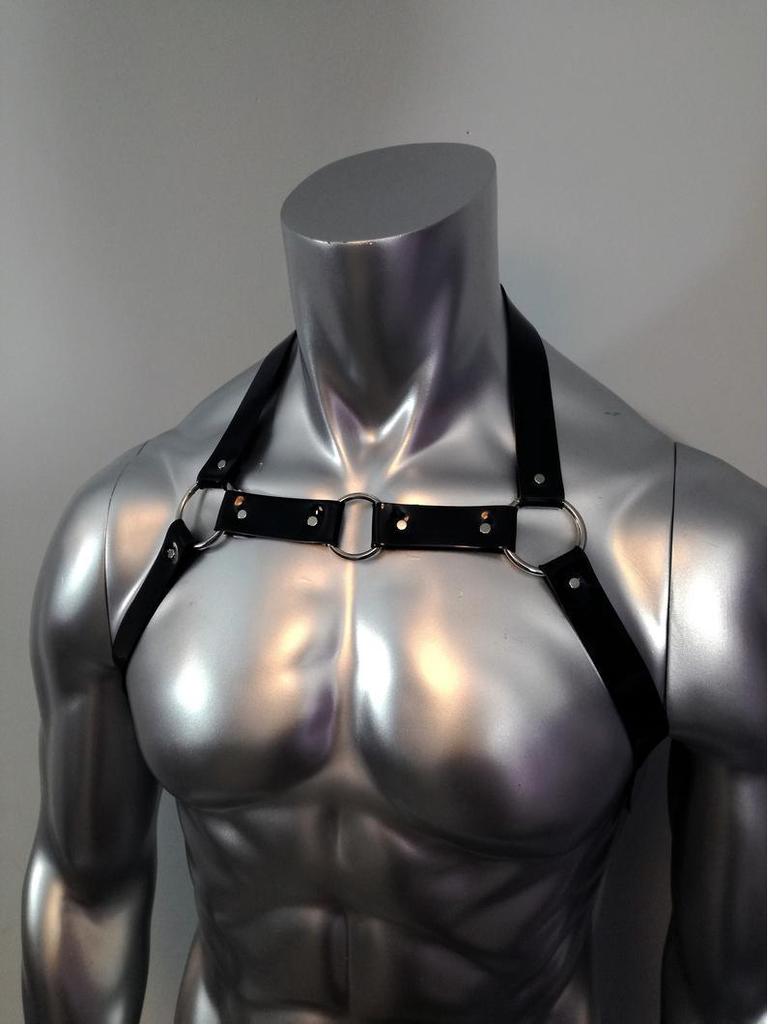 European-American Style Men's Black Choker Belt Body Chain with Chest Strap Harness