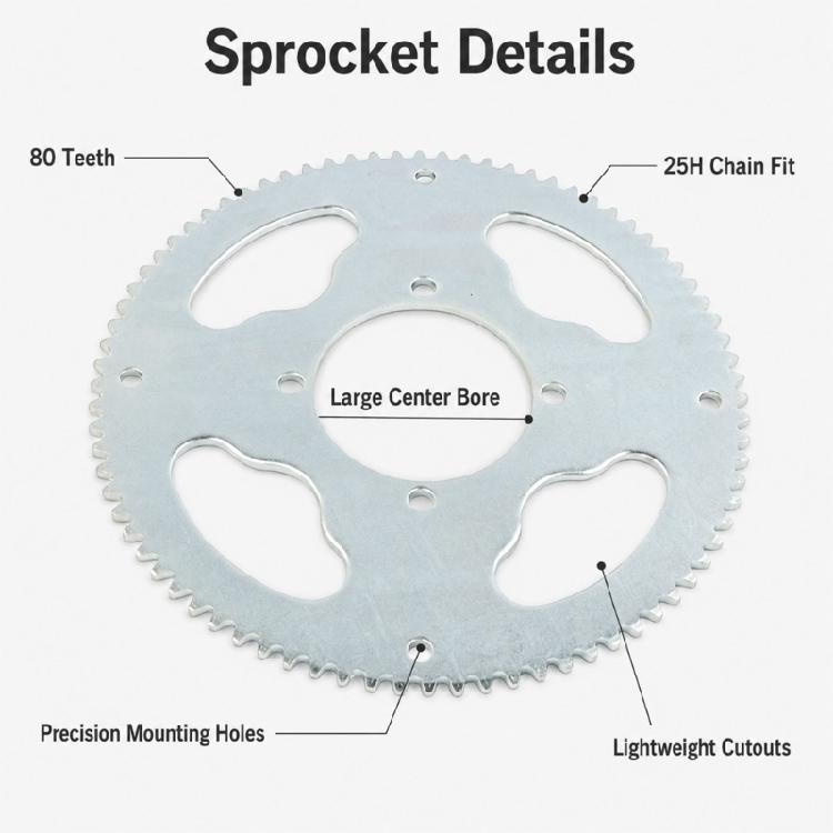 25H Steel Rear Gear for Chain Drive Replacement, 80 Tooth Silver Wheel with 4 Bolt Mounting Pattern and 54 Mm Center Bore for Small Vehicle Service