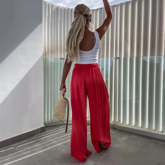 Женские повседневные брюки со средней посадкой и эластичной резинкой на талии, широкие брюки, однотонные спортивные свободные брюки длиной до пола, летние брюки