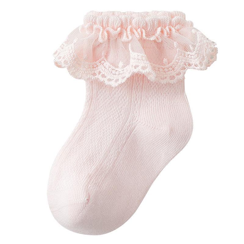 Girls' Combed Cotton Lace Mesh Socks - Breathable, Seamless, Solid Color Spring/Summer Princess Style