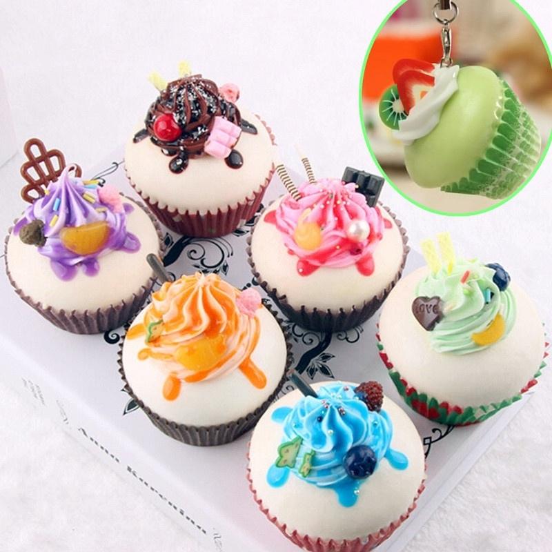 1Pcs Cute Fruit Cream Cupcake Squishy Bread Keychain Bag Phone Charm Pendant