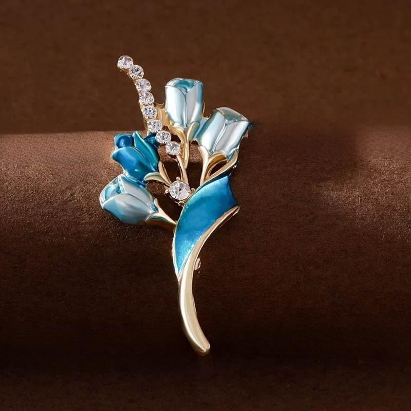 

Water diamond enamel tulip brooch for ladies, a high-end pearl flower brooch, a fashionable brooch синий