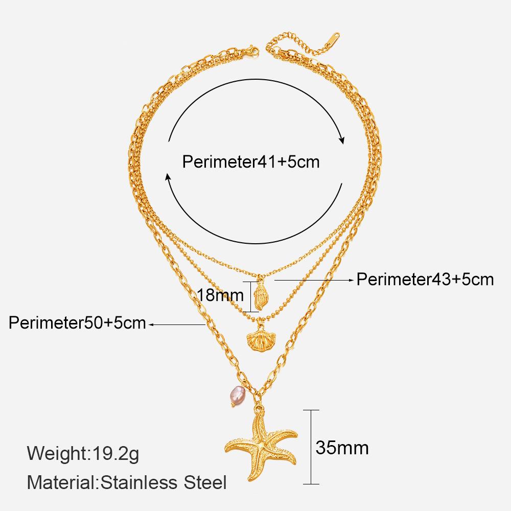 Three Layer Pearl Starfish Pendant Necklace Vintage Shell Spiral Necklace Women Jewelry