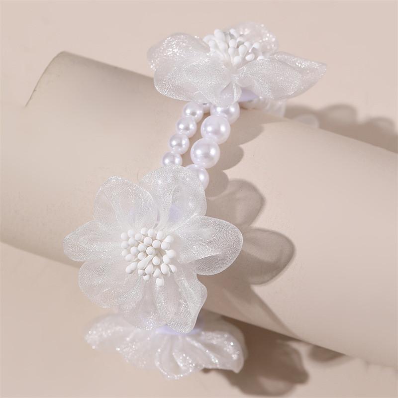 Handcrafted Floral Pearl Bridal Bracelet With Cloth Material For Wedding And Bridesmaids