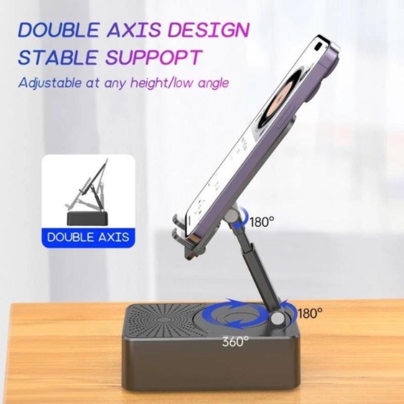 Altoparlante Bluetooth con Supporto per Telefono 5 in 1 Supporto per Cellulare Base Supporto Rotante a 360° Power Bank da 5000mAh