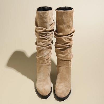 Square Heel Knee-high Modern Boots Spring/autumn Pointed Toe 2024 High Quality Women's Shoes Mid Heel Solid Women's Boots