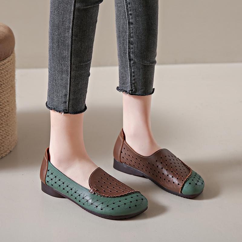 Fashion Soft Women's Hollow Breathable Loafers 2024 Spring and Summer Soft Leather Orthopedic Designer Flat Low-top Shoes Zapatillas