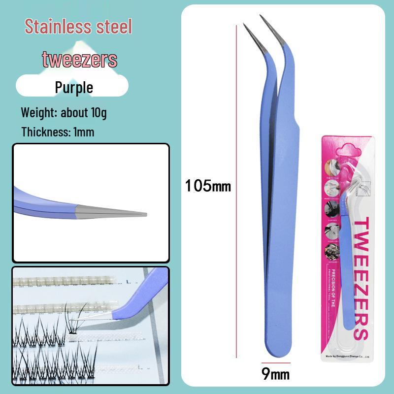 Colorful Stainless Steel Curved Tweezers for False Eyelashes and Planner Clips