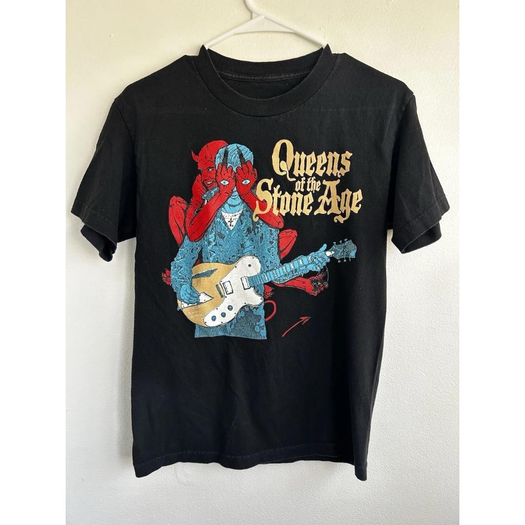 Queens of The Stone Age Trident Druck Baumwoll T-Shirt Stoner Rock Streetwear Harajuku Mode Rundhals Herren Damen Locker Lässig Oversize Oberteil Sommer Neues T-Shirt