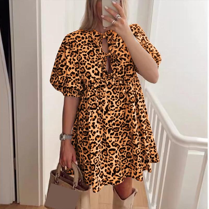 

VONDA Женское летнее повседневное платье с рукавами-фонариками и леопардовым принтом Сарафан 2XL оранжевый