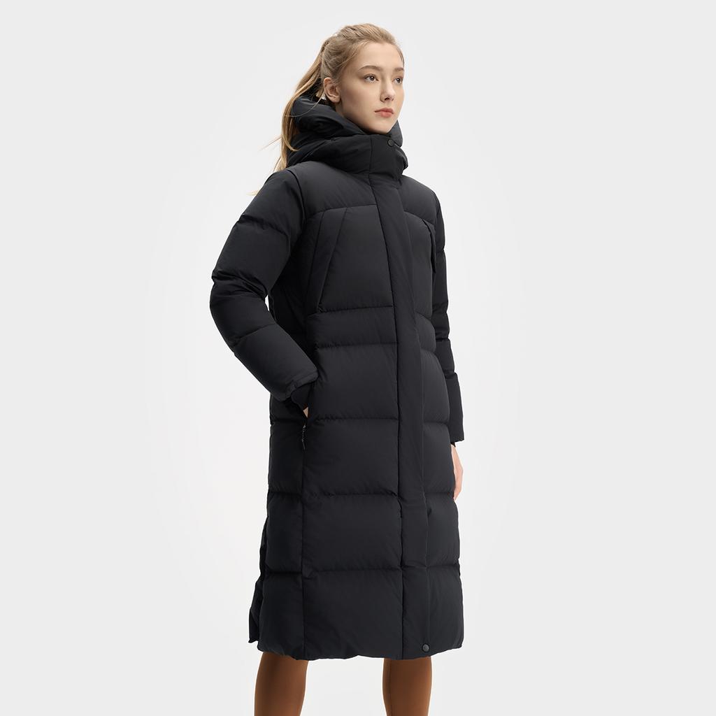 Fila Fitness Series Casual Warm Long Hooded Down Jacket Women Outerwear Deep-Black A11W441908F-BK