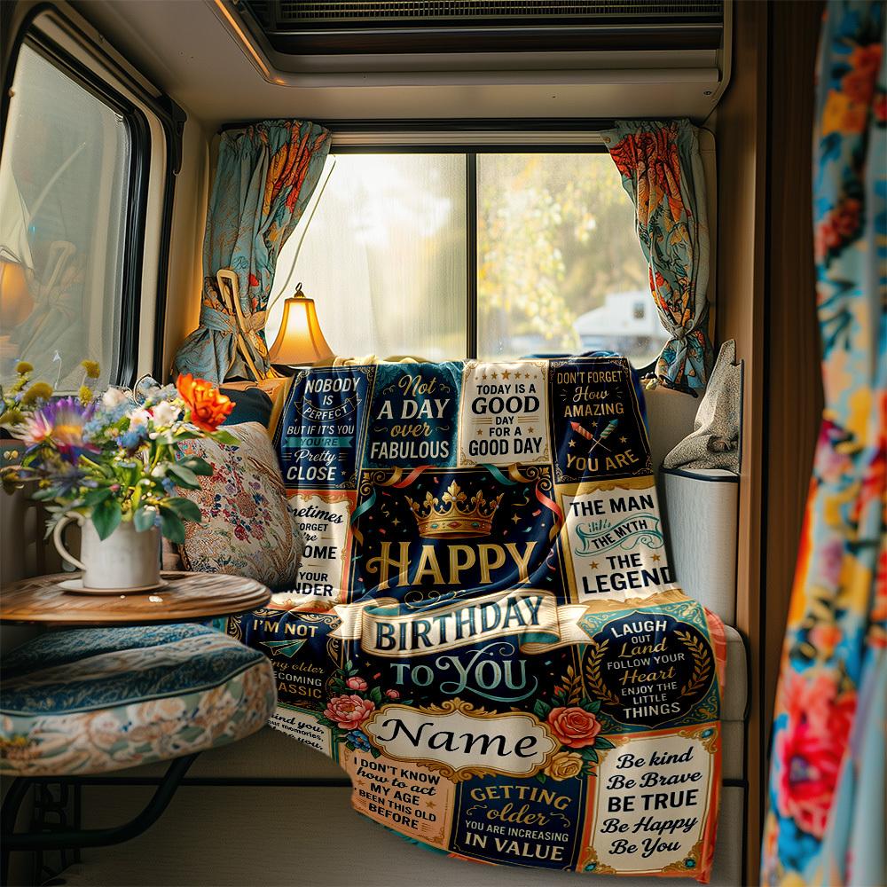 Happy Birthday Quotes Blanket Personalized Name Soft Comfortable Stylish Blanket Car Blanket Perfect For Travel Camping Outdoor Home Suitable For All