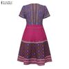 ZANZEA Women Casual Square Collar Short Sleeve Retro Print A-Line Dress
