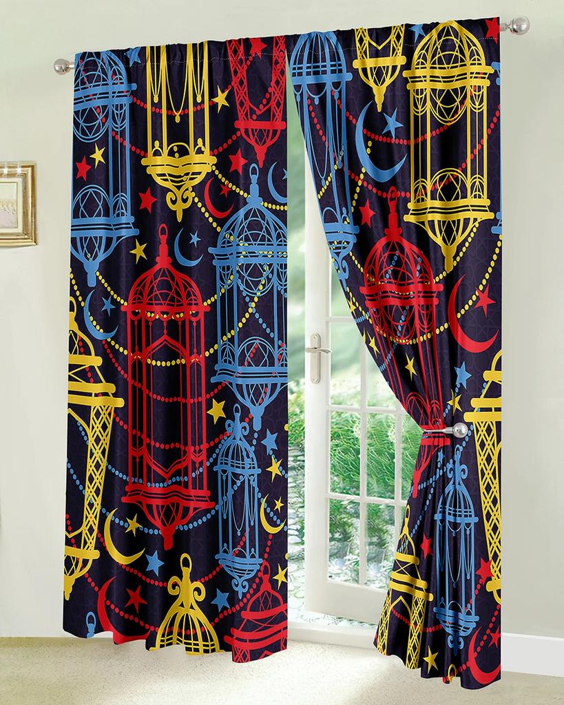 3D Printing Personalized Vintage Boho Semi-Shading Curtains for Living Room 2 Pieces Free Shipping Bedroom Black&Red Drapes