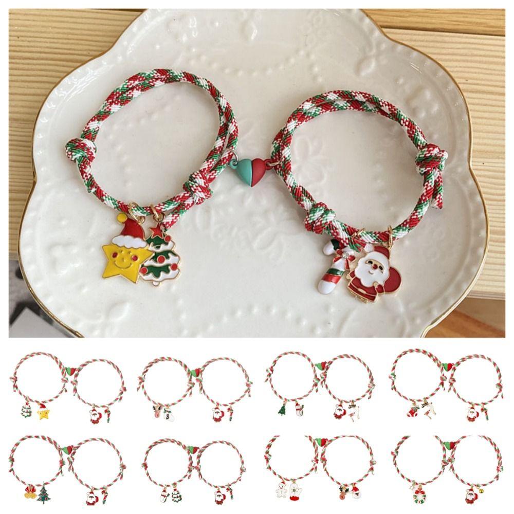 2pcs/set Christmas Tree Merry Christmas Bracelet Mistletoe Couple Xmas Bracelet  Christmas Gift