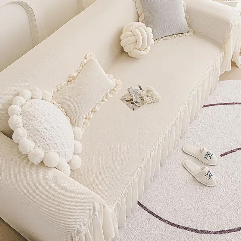 Corduroy Sofa Towel Covers With Skirt Edge French Anti Scratch Dust Cover For Living Room All Inclusive Lace Skirt Seat Cushion