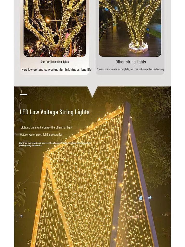 24V US Standard Flashing Color String Lights for Outdoor Trees and Balconies - Starry Festival Decoration, Low Voltage