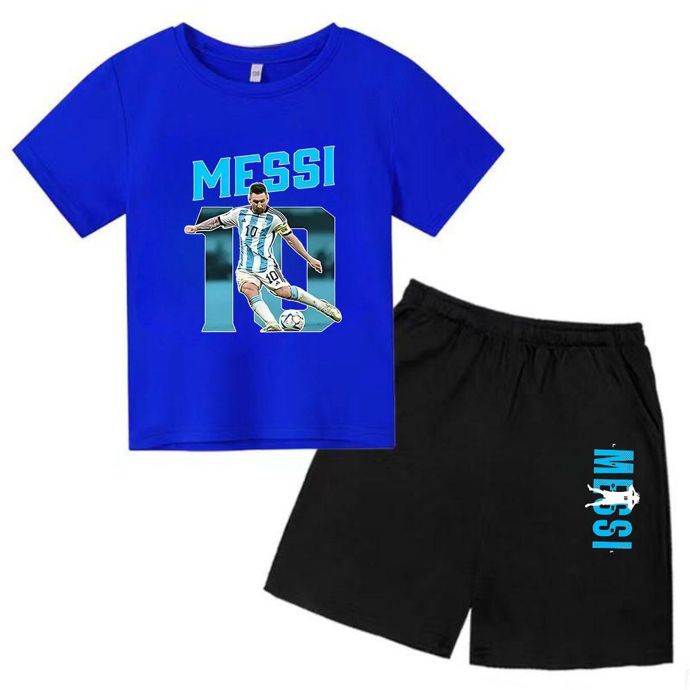 Set Estivo per Bambini Marca Messi Stampa T-shirt a Maniche Corte + Pantaloncini Set 2 Pezzi Tuta Sportiva Moda Casual Bambino Ragazzo Ragazza Abbigliamento per Fan