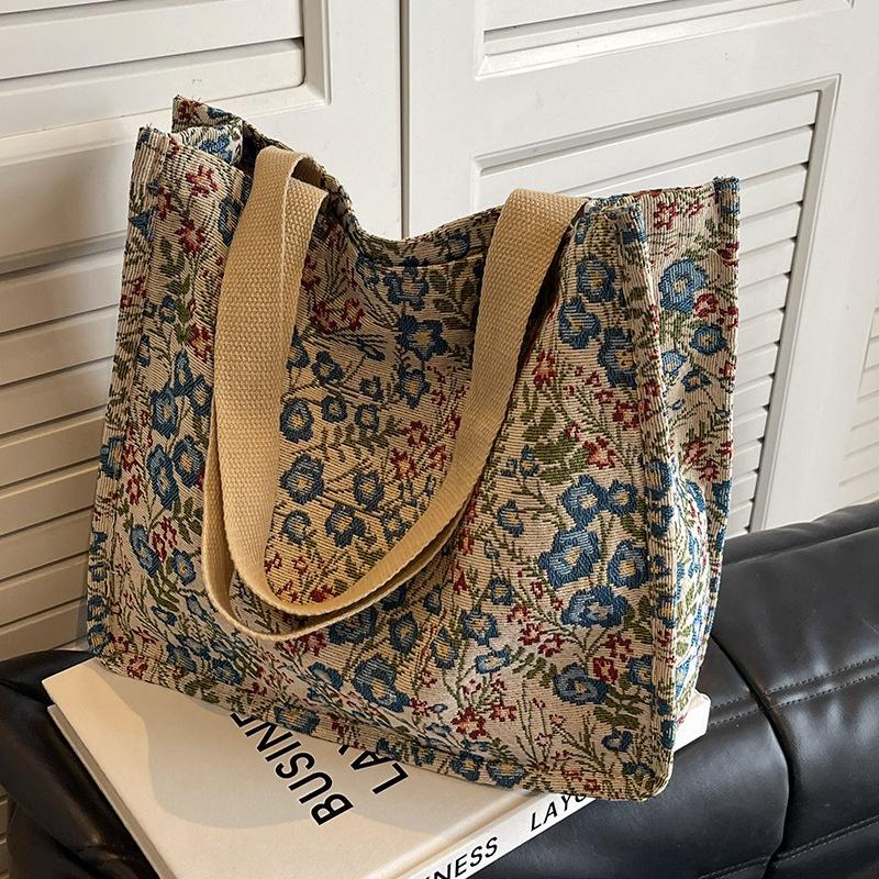 1pc Ladies Shopping Bag Flower Pattern Tote Bag Larger Capacity Outdoor Handbag Casual Mummy Bag
