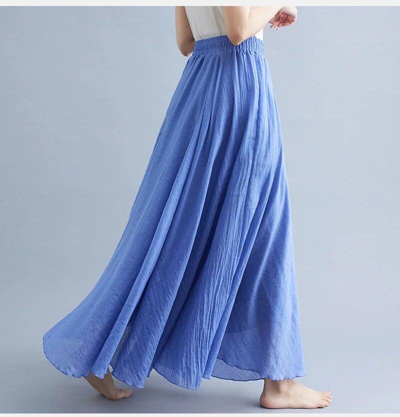 Fashion Solid Cotton Linen Women Skirts Maxi Elegant Harajuku Saia Casual Loose Long Skirt Ladies Clothes