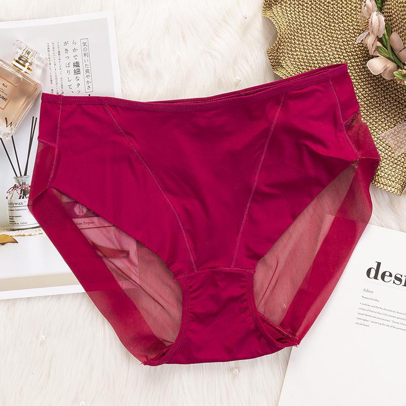 "Women's Seamless Ice Silk Mesh Mid-Waist Briefs: Breathable, Sexy, and Comfortable with Pure Cotton Crotch."