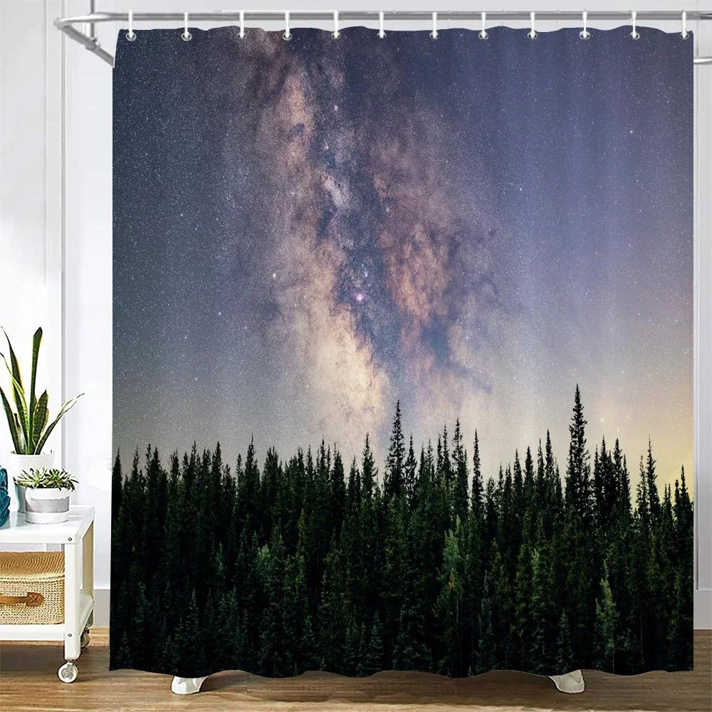 

Night Starry Sky Aurora Landscape Fabric Shower Curtain Waterproof Polyester Bathroom Curtains Home Decorate Curtains With Hooks W60H190(CM)-1 Pcs