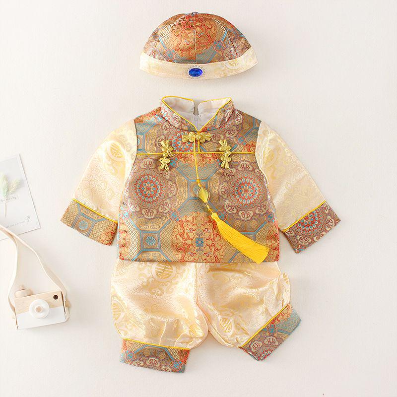 

Chinese Style First Birthday Hanfu for Baby Boys – 2025 Tang Suit Grasping Ceremony Outfit 80 for 19-22 lbs