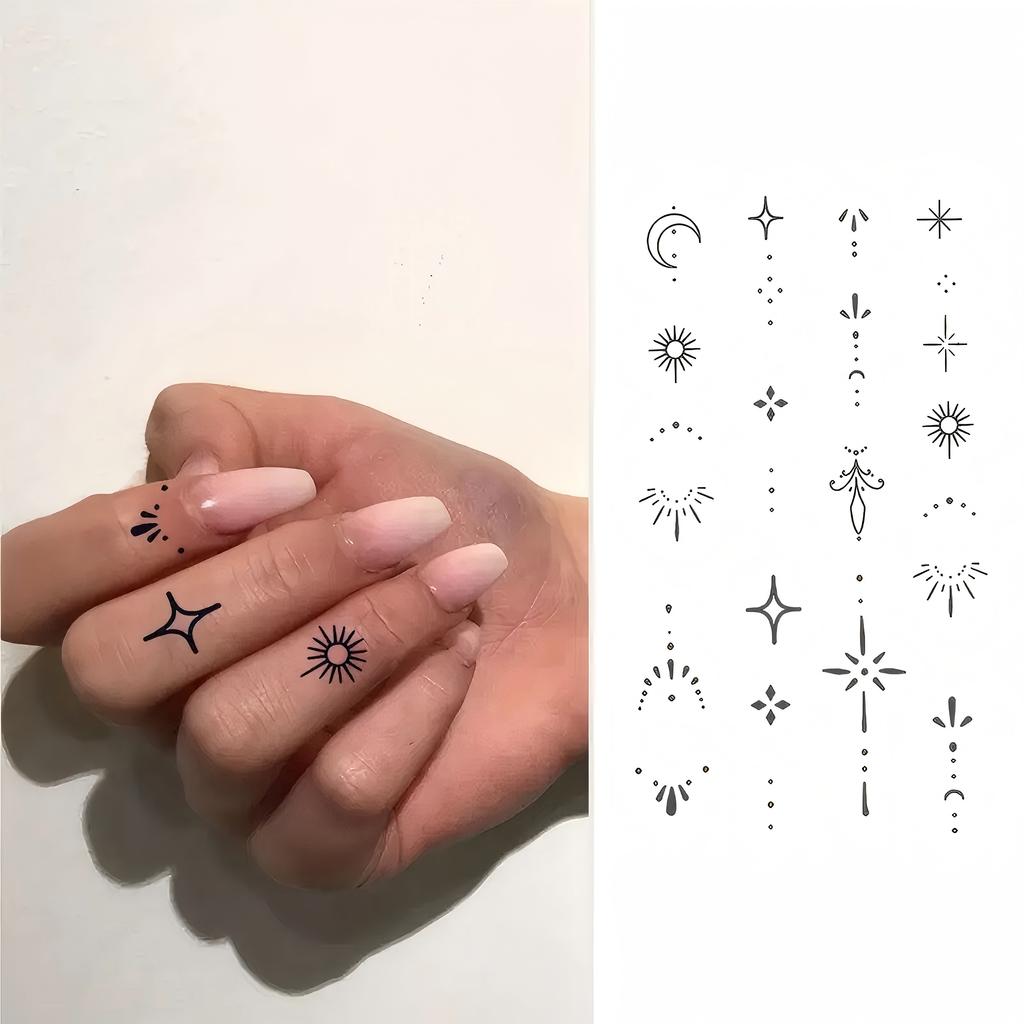 1 Sheet Sun Crescent Totem Chain Temporary Tattoos For Women Finger, Fake Tattoo Sticker Waterproof Long Lasting Realistic Tatoo
