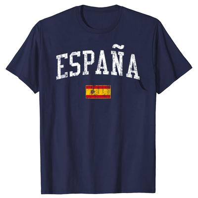 Vtipné tričko Španělsko Vintage sportovní design Španělská vlajka Espana Pánské dámské módní ležérní nadměrná trička 100% bavlna Tričko