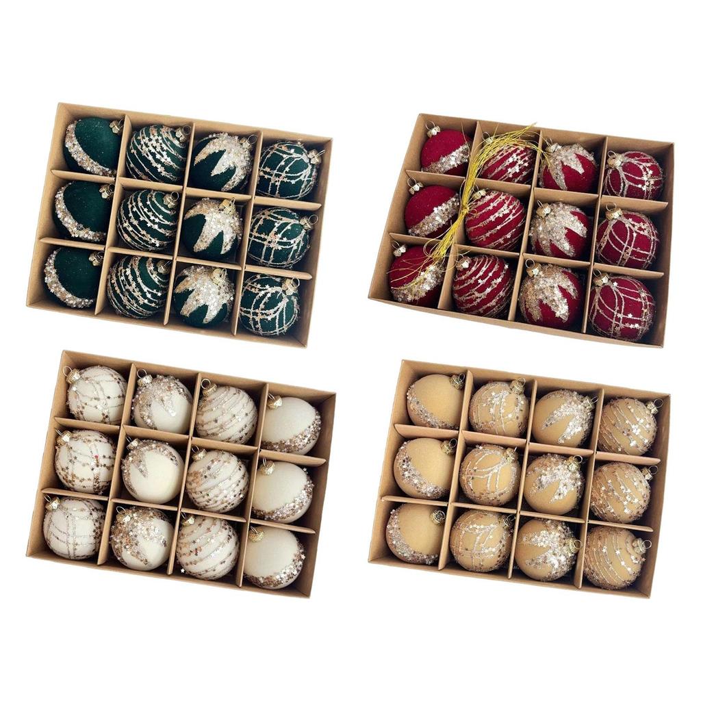 Christmas Tree Decorations Set 12pcs Smooth Flocking Balls White Home Decor for Family Holiday Party