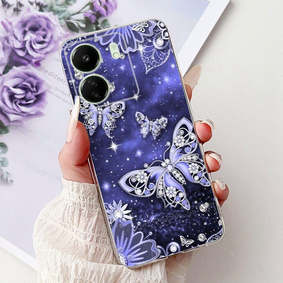 For Xiaomi Redmi 13C 5G 4G  Back Bumper Redmi 13 4G Colorful Butterfly Flower Painting Phone Case Transparent Soft TPU Silicone