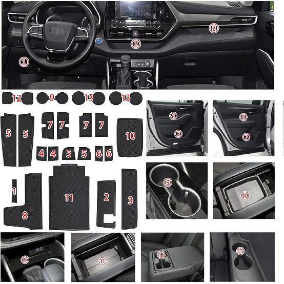 SENSHINE For Toyota Highlander Accessories 2025 -2024 Anti Dust Cup Holder Ert Center Console Shifter Trim Door Packet Mats Premium  Interior 22PC