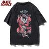 Retro Men Washed Oversized TShirt Fashion Tops TShirts Japanese Kanji Anime Graphic Print TShirt Summer Cotton Casual Vintage