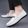 Summer Metal Buckle Business Casual Shoes Adult Men's Genuine Leather Loafers Shoes Soft Sole Comfortable Moccasin Driving Shoes