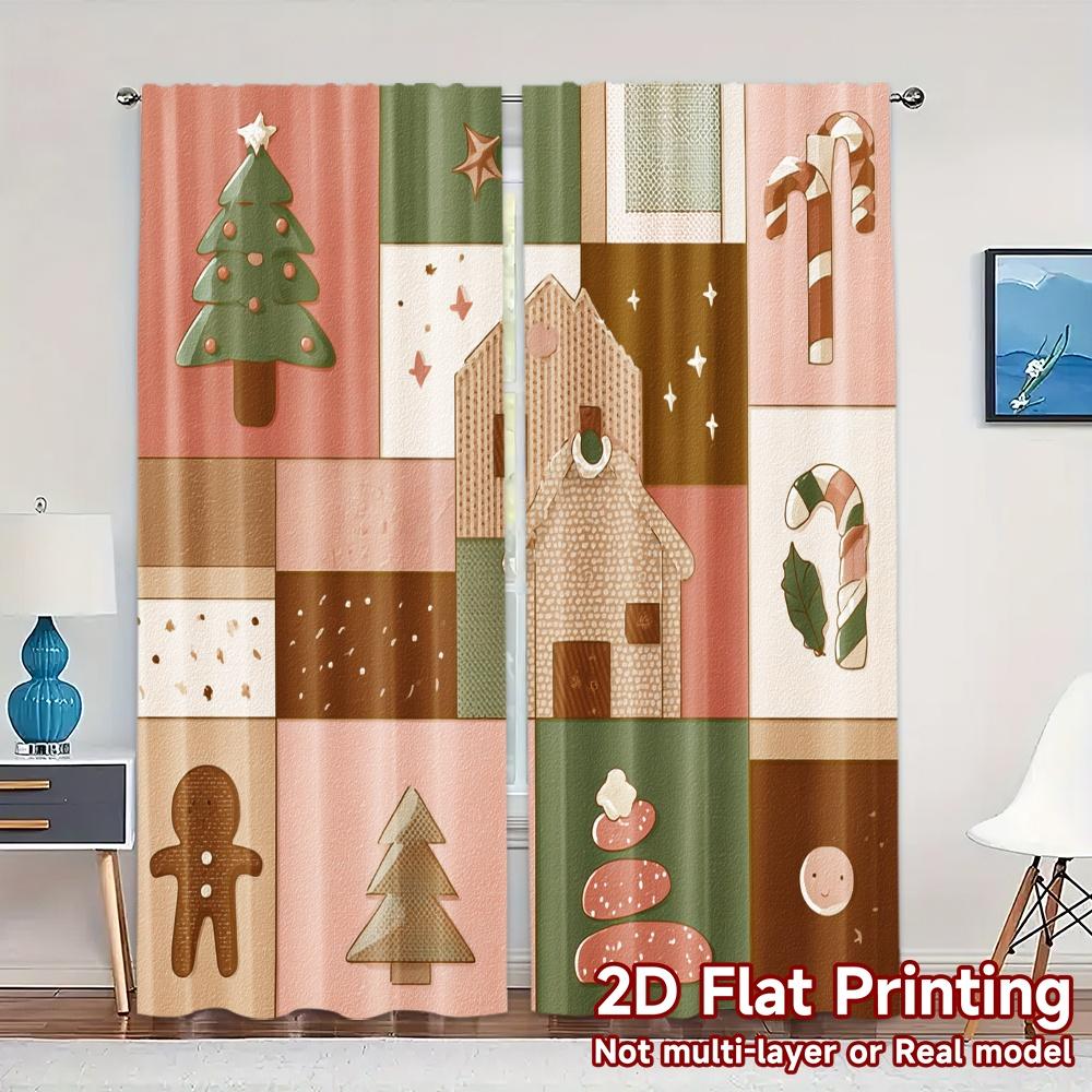 

2pcs,Curtains Christmas Day Chic Chic Curtains Versatile Polyester Fabric Curtains Decorations Inside Suitable for Bedroom, 52.50×116.00 CM 2pcs
