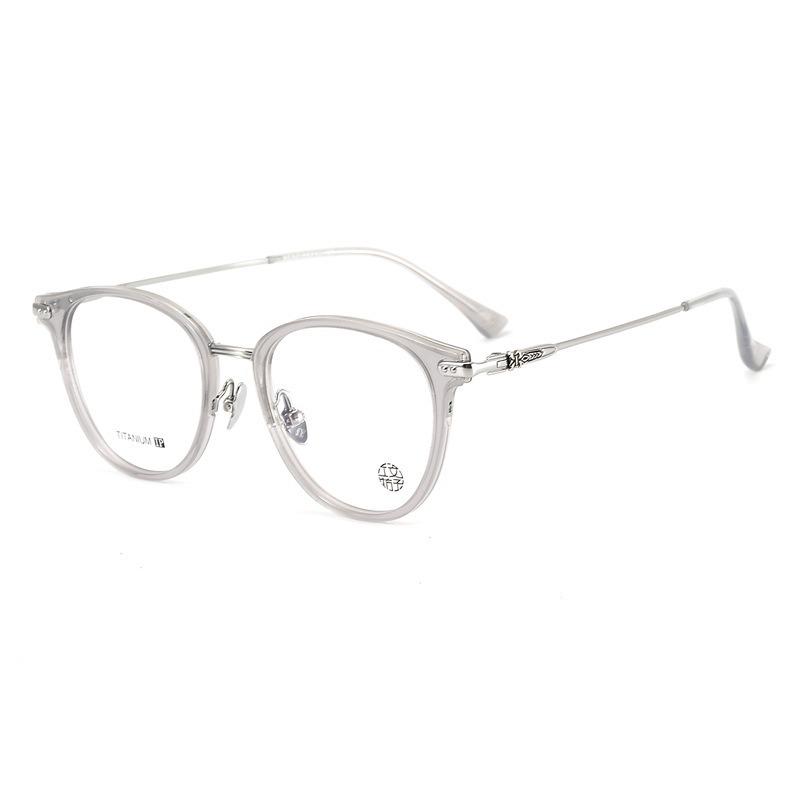 Pure Titanium Unisex Retro Round Glasses Frame with Blue Light Blocking Myopia Lenses for Women and Men