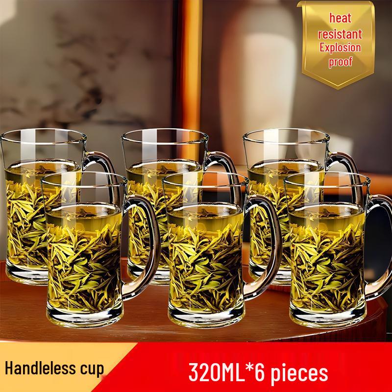 HANDUNYOU 320ml Heat-Resistant Glass Cups with Handle, 6-Pack