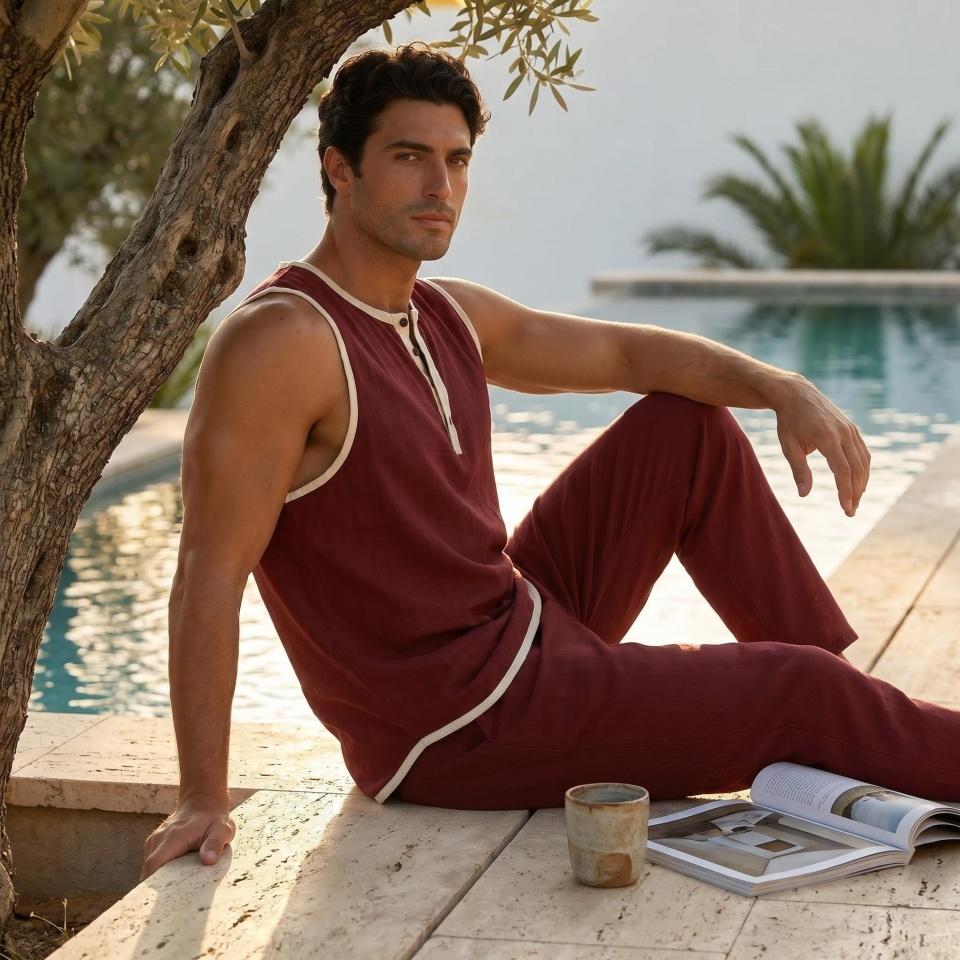 Vintage Men's Linen Tank Top Summer Beach Sleeveless Henley Shirts Hippie Boho Solid Vest Casual Loose Breathable Tops Male Clothes 2026