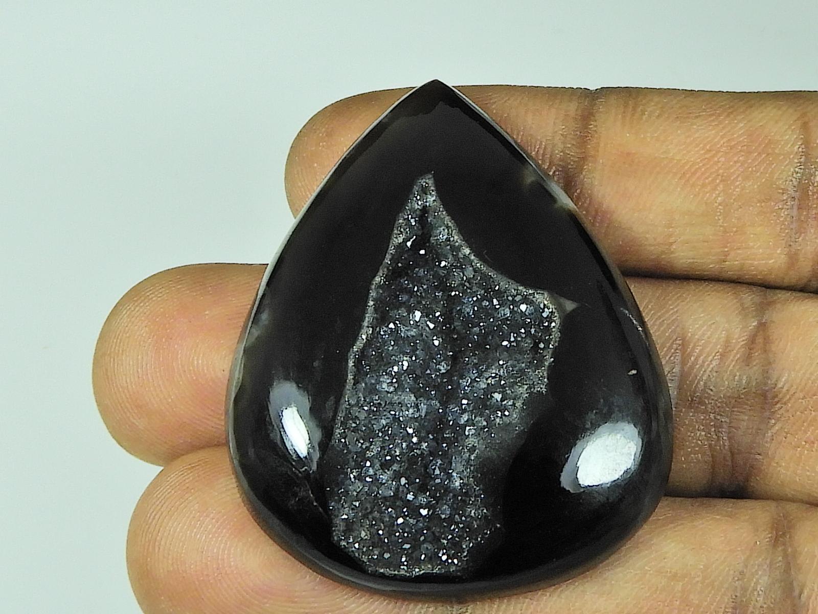 

34X45X09MM Dyed Black Onyx Druzy Agate Pear Cabochon Loose Gemstone 103Cts. SK-4679