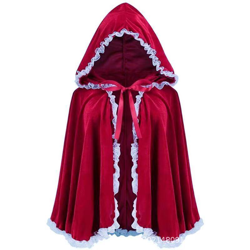 Anime-Inspired Little Red Riding Hood Costume with Hooded Cloak and Lace Trim
