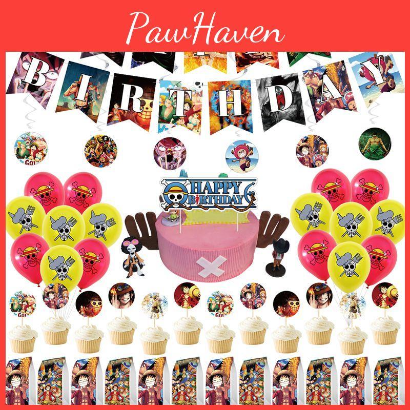 Ravissant Ensemble de Décorations de Fête d'Anniversaire sur le Thème One Piece aux Couleurs Vives et aux Designs Amusants