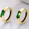 Single Baguette Cut Green Cubic Zirconia Tiny Hoop Earrings Silver Tone Four Prong Setting Minimalist Ladies Casual Accessories