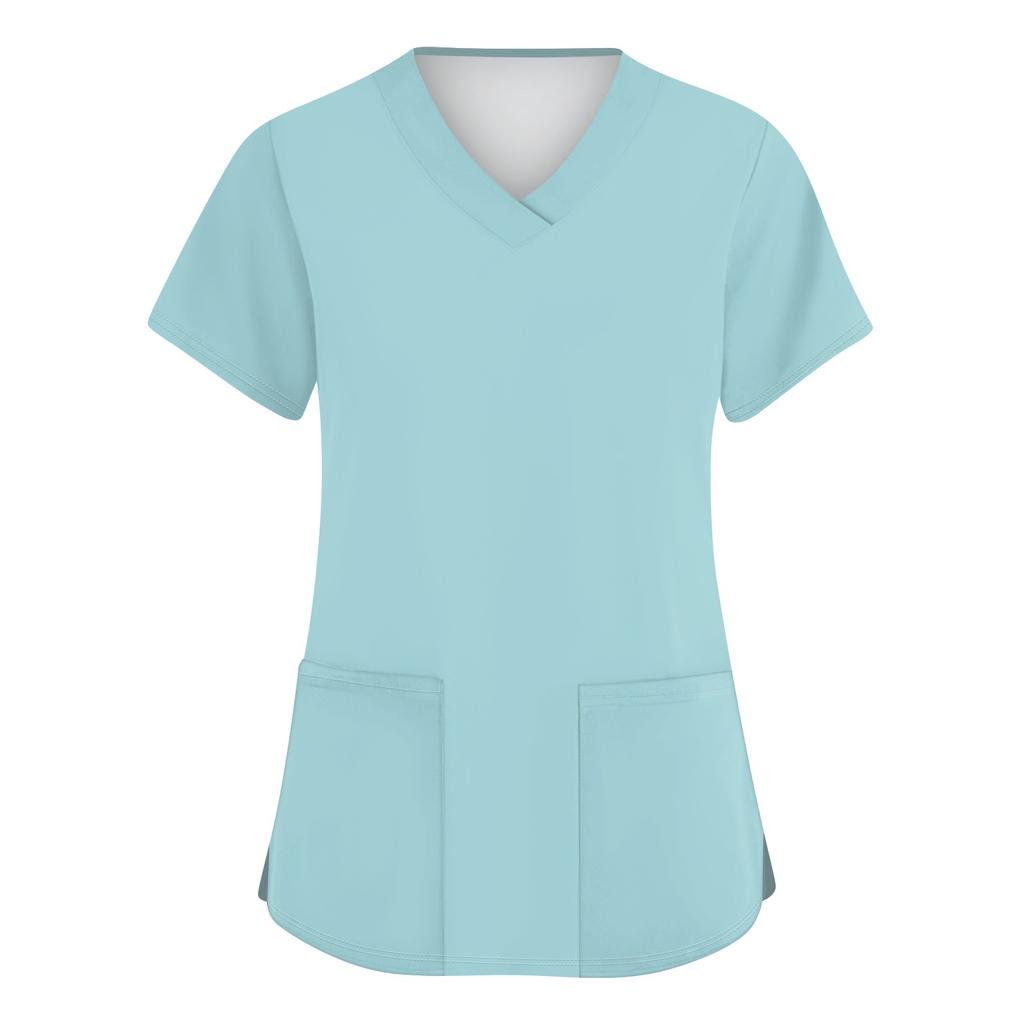 Women's Fashion V-neck Short Sleeve Workwear With Pockets Printed Tops