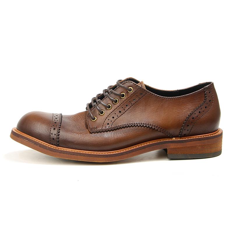 55-2 British Retro Casual Leather Shoes First Layer Cowhide Hand-Polished Men'S Shoes Engraved Trendy Men'S Shoes