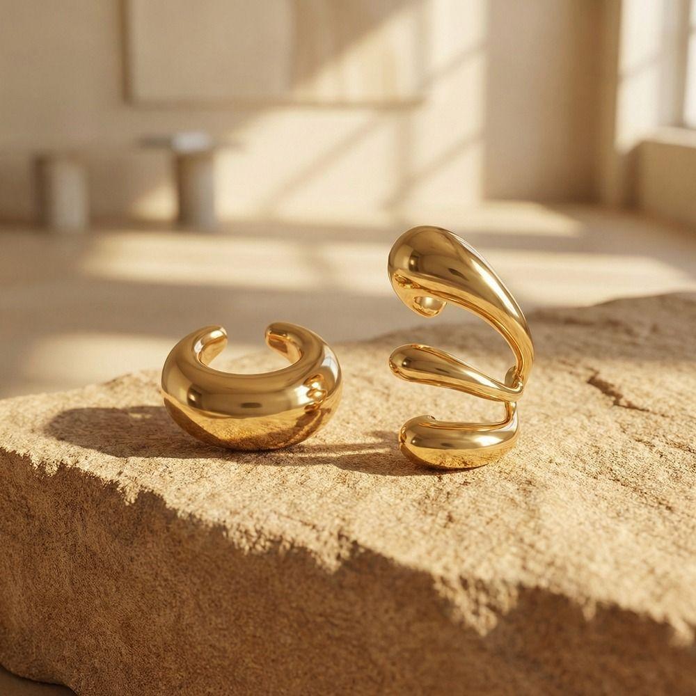 Zinc Zinc Alloy Fake Piercing Earrings Water Drop Ear Cuff Jewelry Vintage Multilayer Hollow Ear Clips  Wear